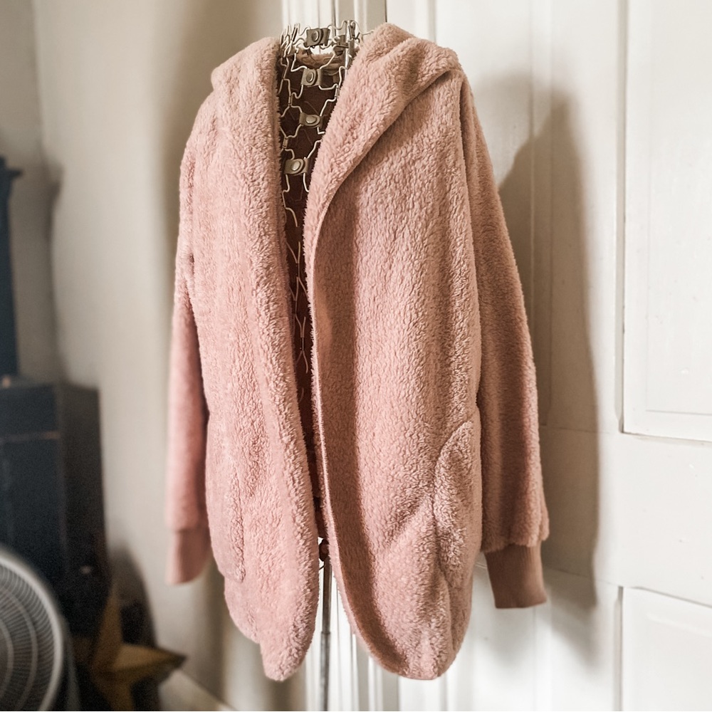 Open Front Sherpa Cardigan/Lightweight Jacket with a Hood-NWT